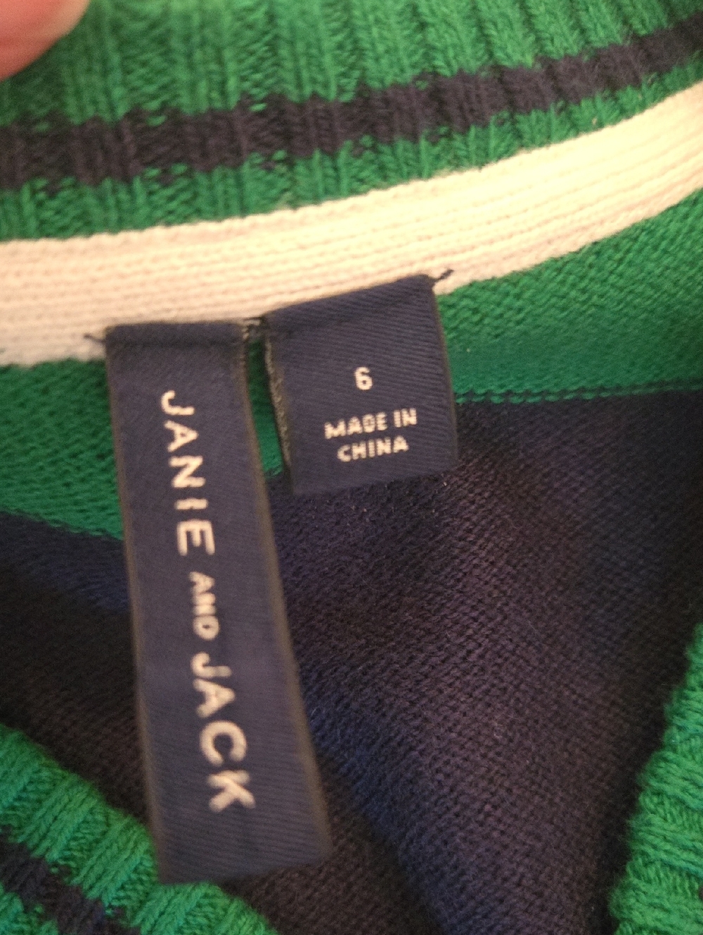 Janie and Jack Navy and Green Striped Knit Tennis Sweater 6 - Picture 2 of 4